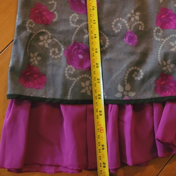 Gray skirt, purples roses pattern, size L - Picture 2 of 7